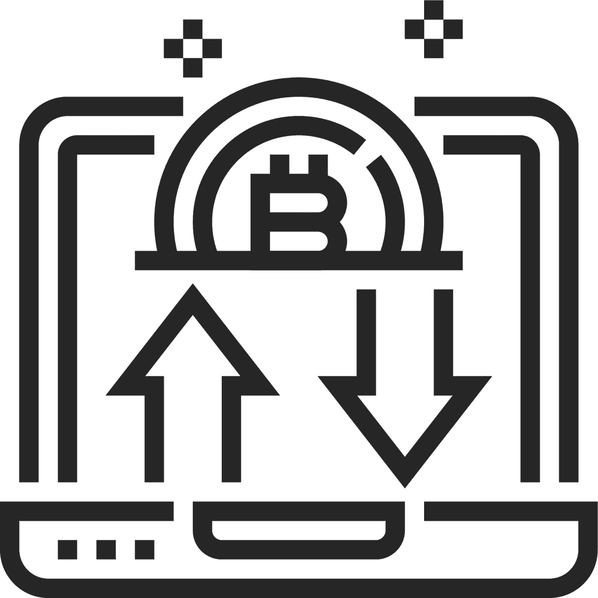 black line cryptocurrency icon for digital transactions and online trading platforms