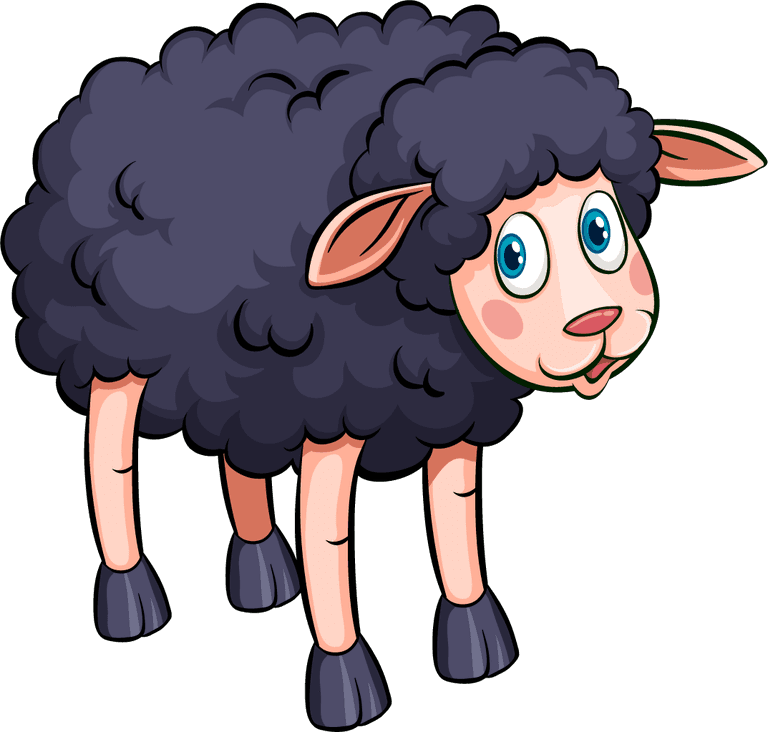 black sheep four sheeps cartoon illustration for playful branding and educational use