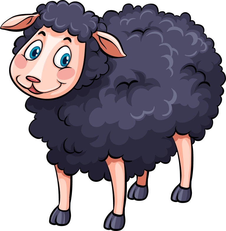 black sheep four sheeps character illustration for children's storytelling and educational use