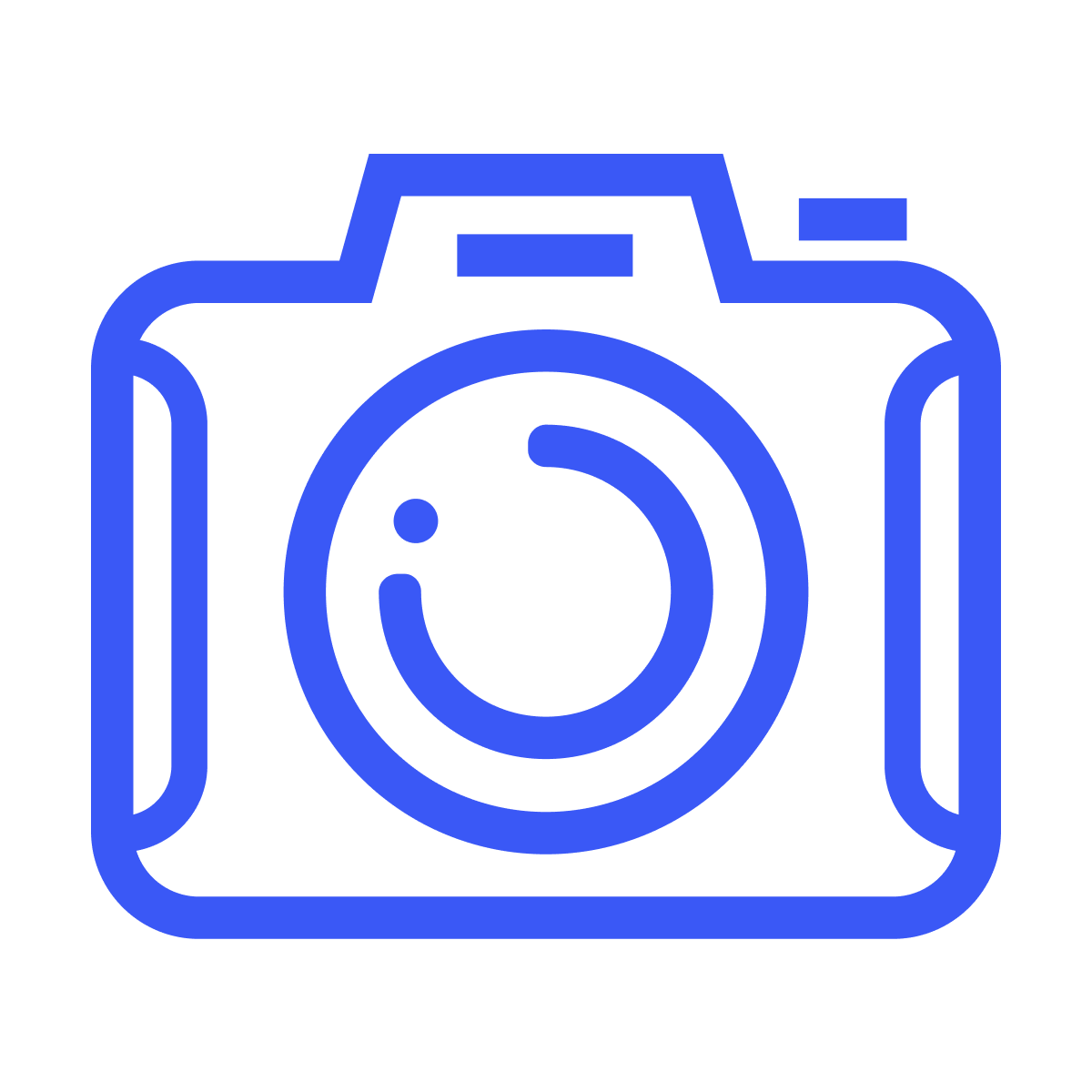 simple line art camera icon for photo and video capturing in minimalist outline style for apps