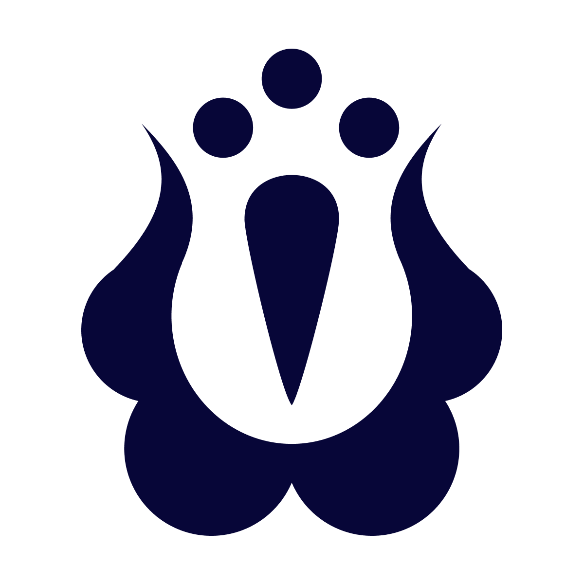 stylized abstract logo with a teardrop, curved shapes, and circles