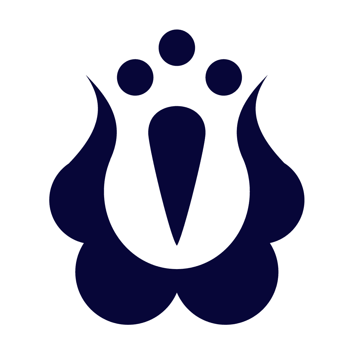 stylized abstract logo with a teardrop, curved shapes, and circles