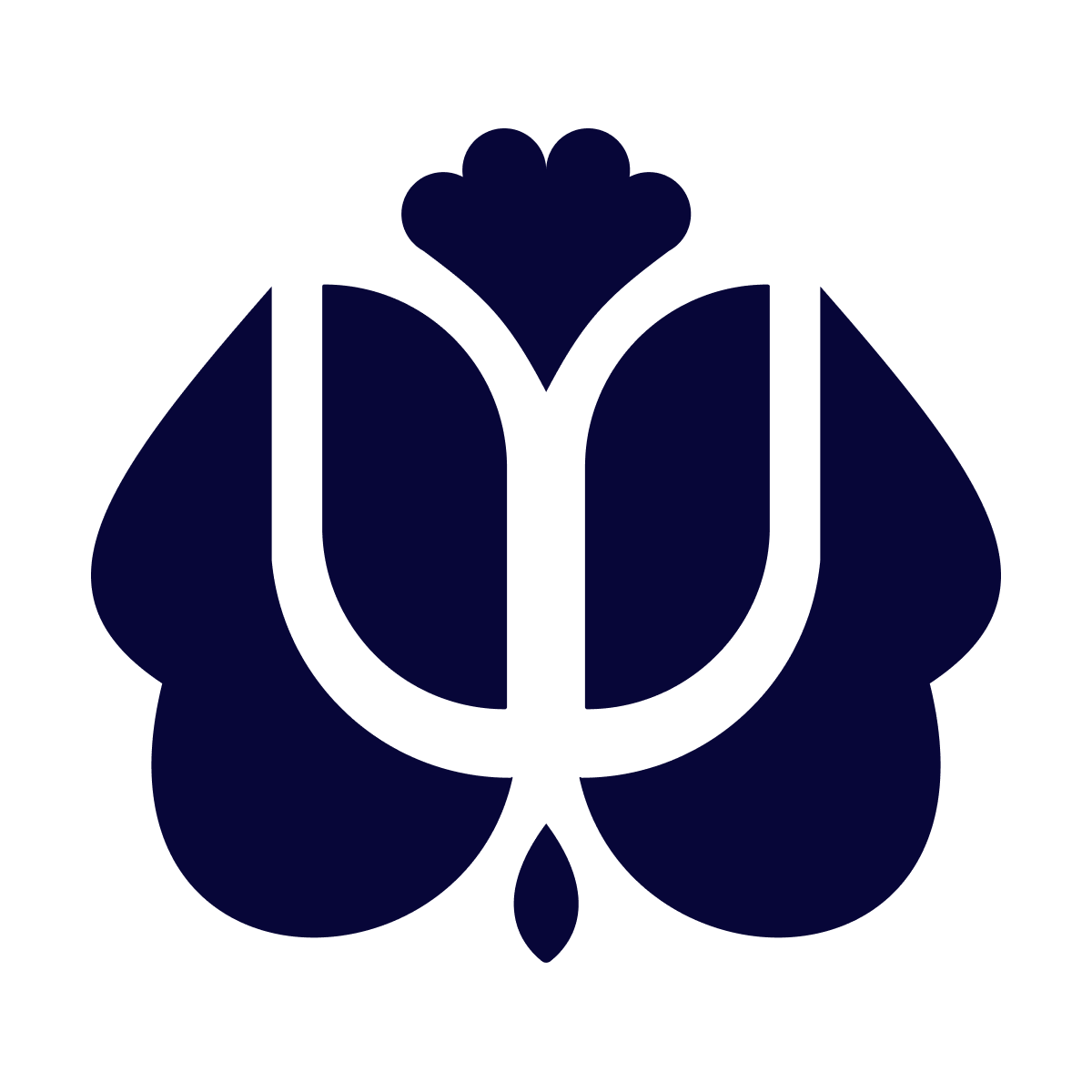 flat logo or symbol featuring a stylized abstract floral shape