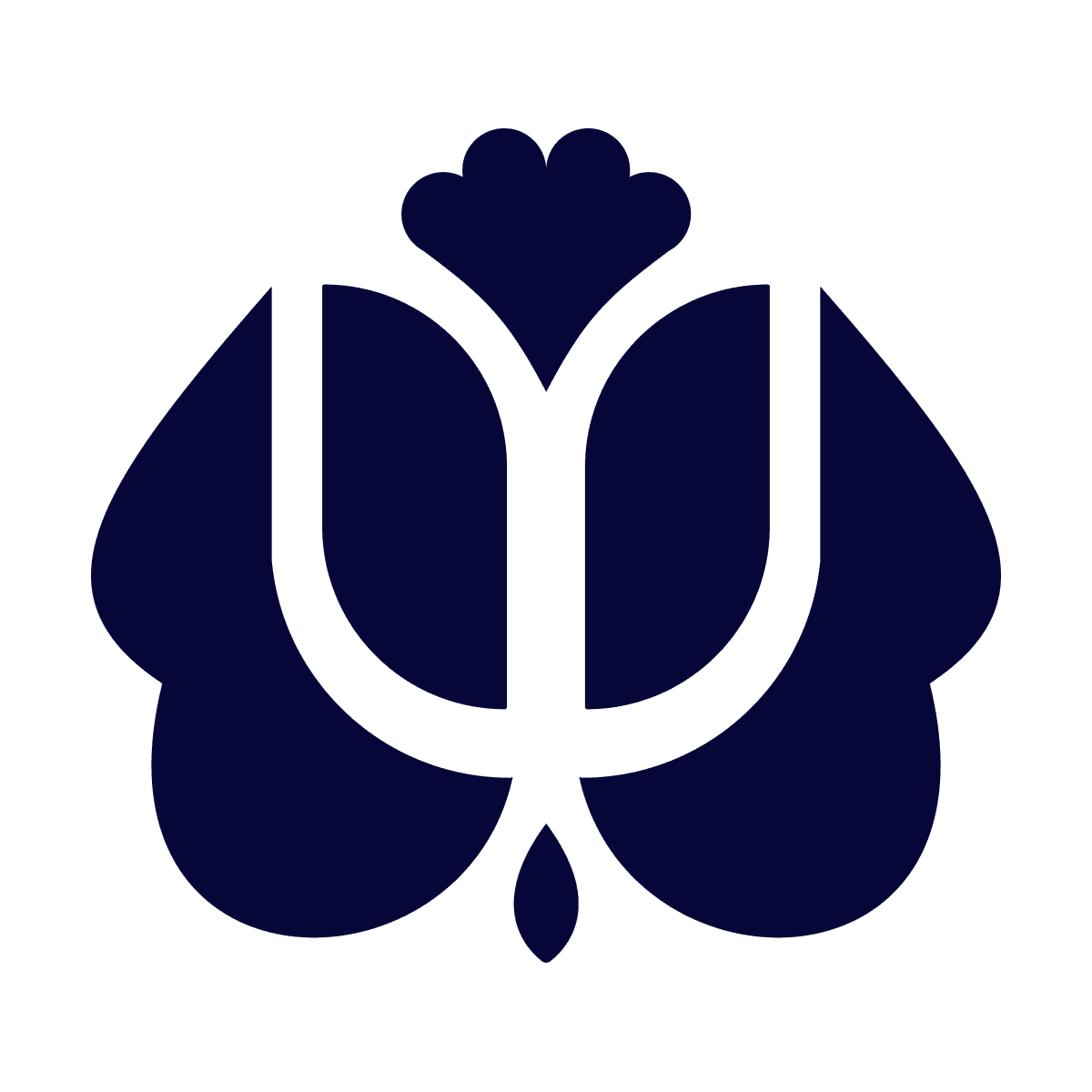flat logo or symbol featuring a stylized abstract floral shape