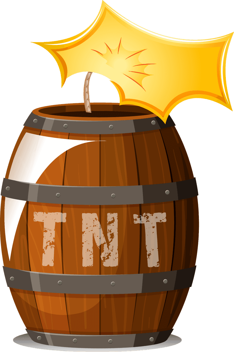 bombs and explosive objects illustration featuring a cartoon TNT barrel and spark