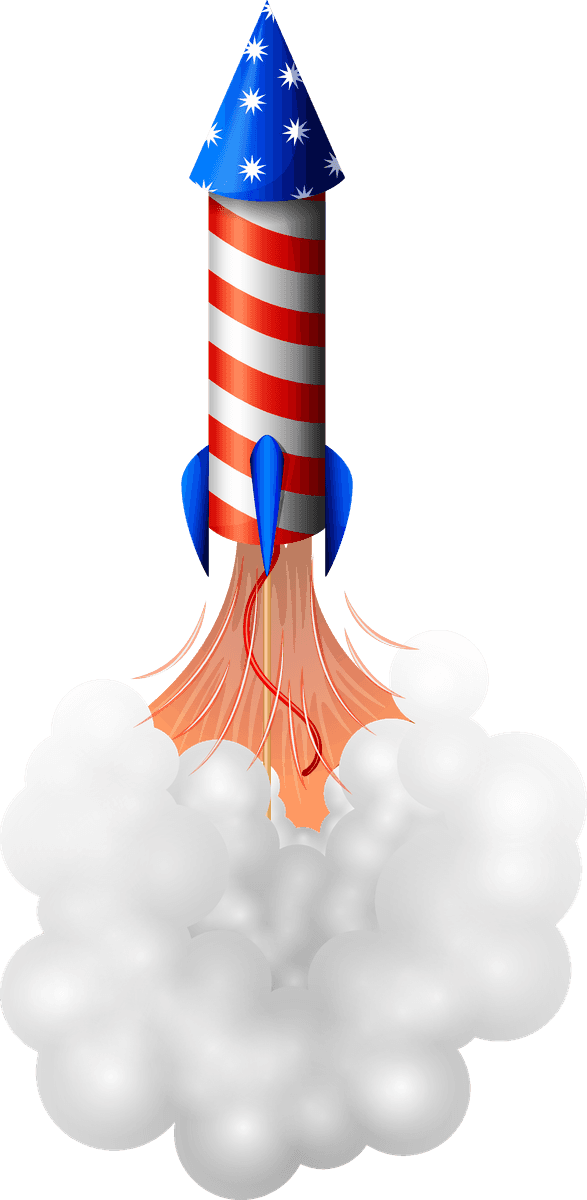 bombs and explosive objects illustration featuring a colorful rocket in dynamic motion