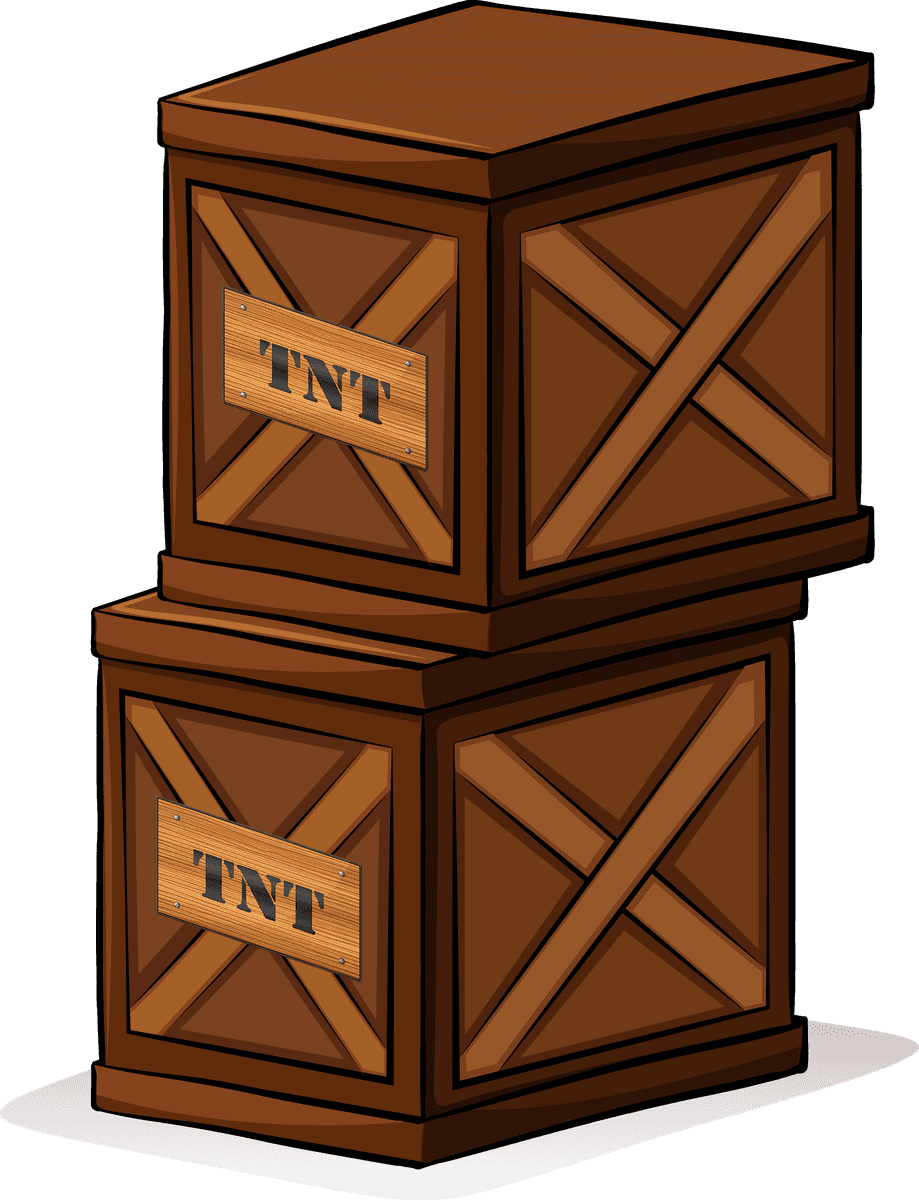 bombs and explosive objects illustration featuring retro-style wooden crates labeled tnt