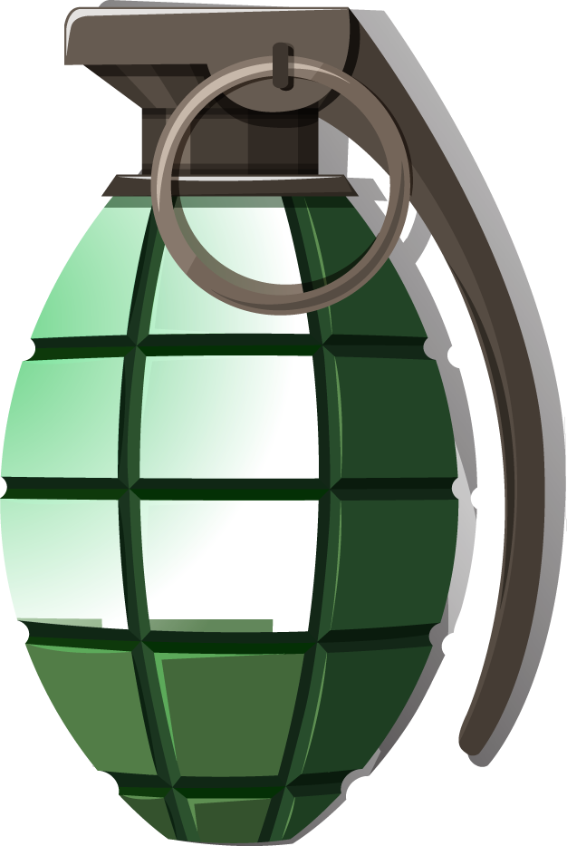 bombs and explosive objects illustration featuring a realistic hand grenade graphic for educational use