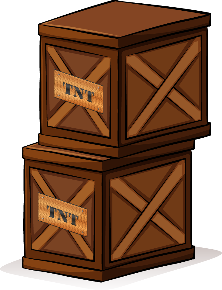 bombs and explosive objects illustration featuring wooden crates labeled tnt for creative projects