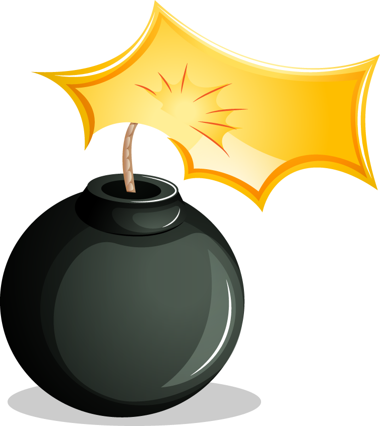 bombs and explosive objects illustration featuring a classic round bomb with a comic-like explosion