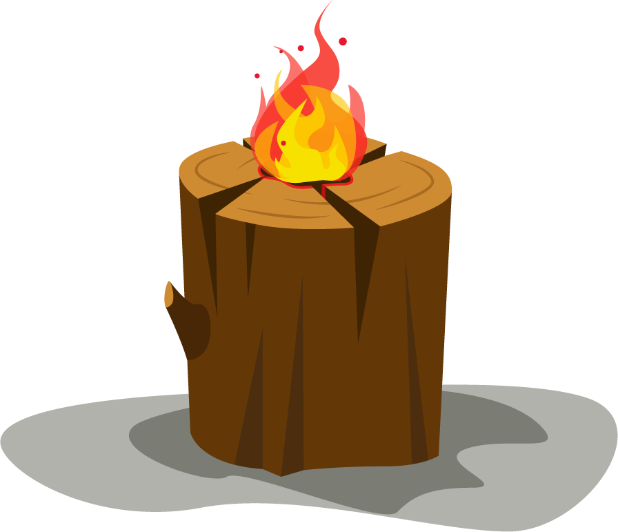 bonfire fire firewood illustration with vibrant flames and rustic wooden stump