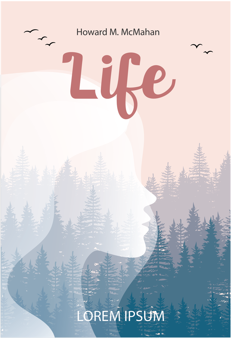 mystery novel book cover template with forest silhouette woman
