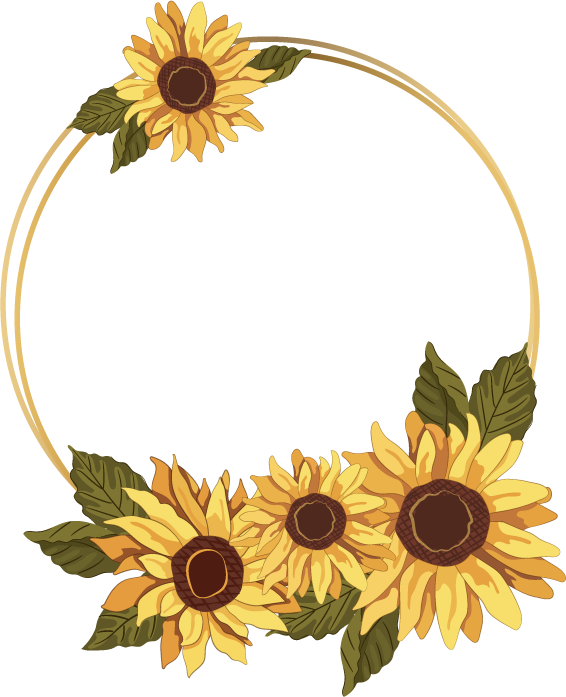 decorative floral frame border with sunflowers and lush green leaves for elegant accents