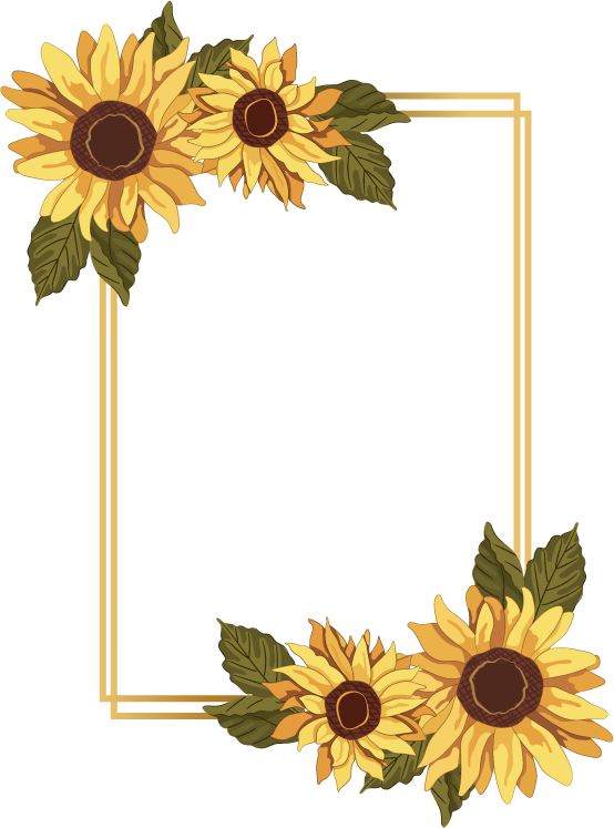 decorative floral frame border with sunflowers for invitations and events