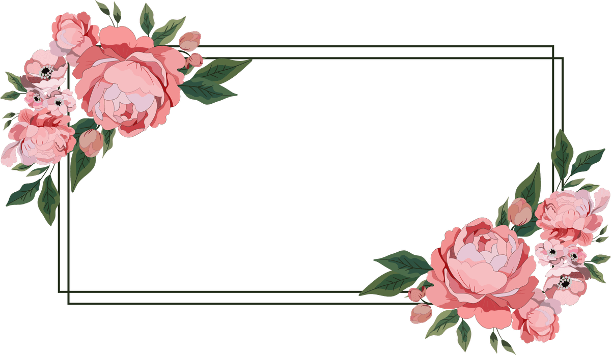 decorative floral frame border with elegant peonies and lush greenery for invitations