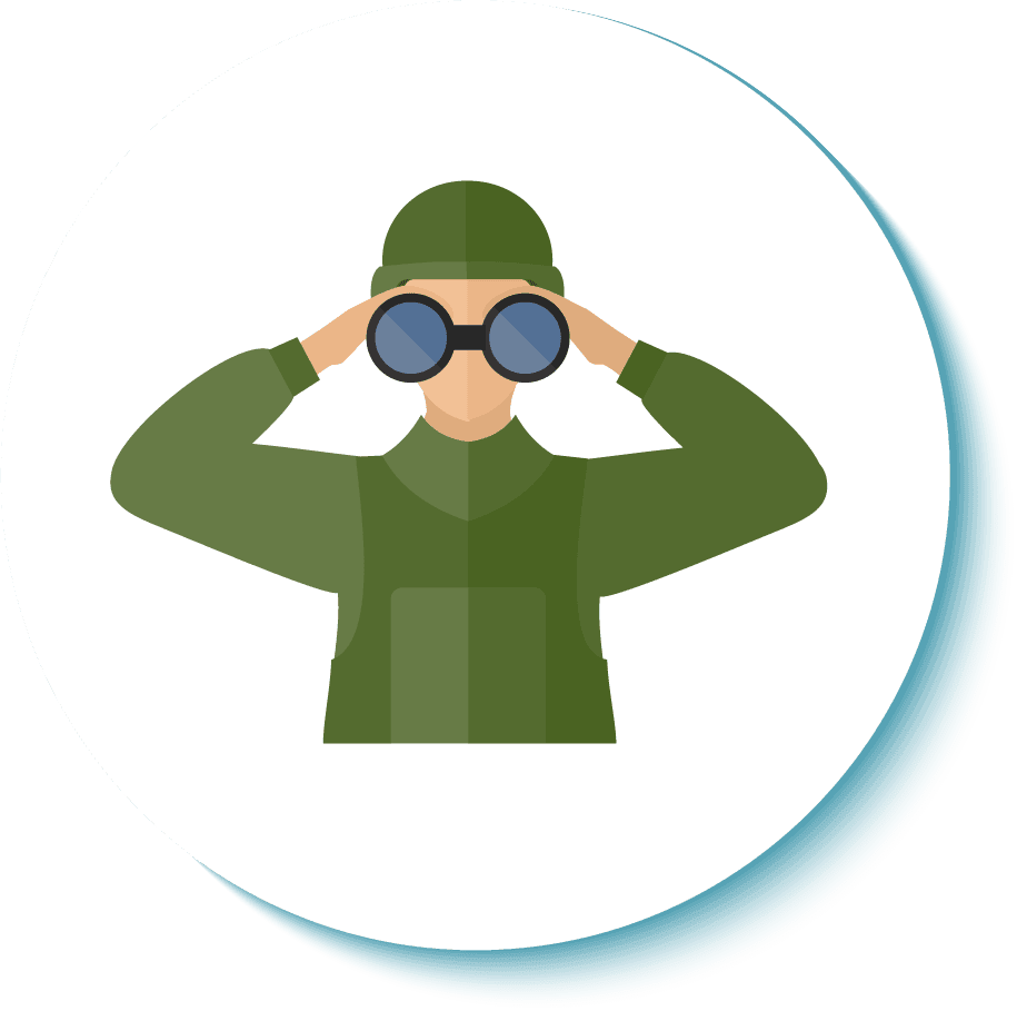 border guard icon flat for security personnel monitoring with binoculars