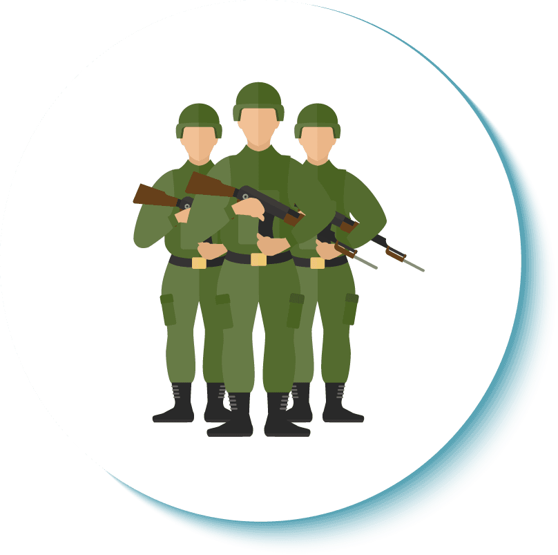 border guard icon flat featuring three soldiers in tactical gear ready for duty