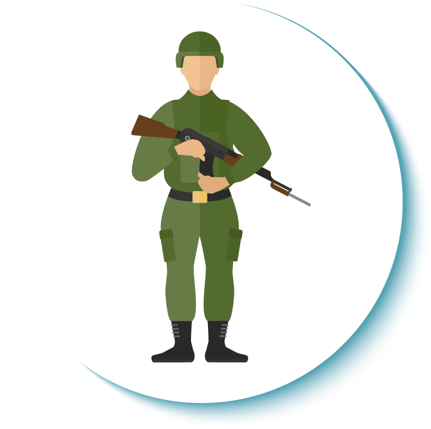 border guard icon flat illustration representing a soldier with rifle in military uniform