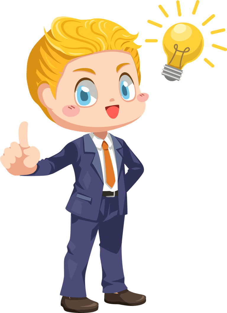 boy wearing a vest businessman present project meeting room with charts cartoon character