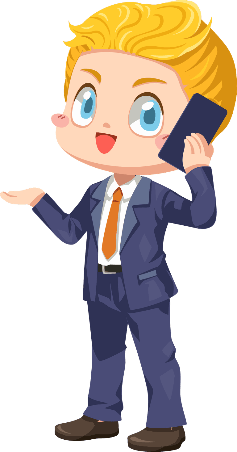 boy wearing a vest businessman present project meeting room with charts cartoon character