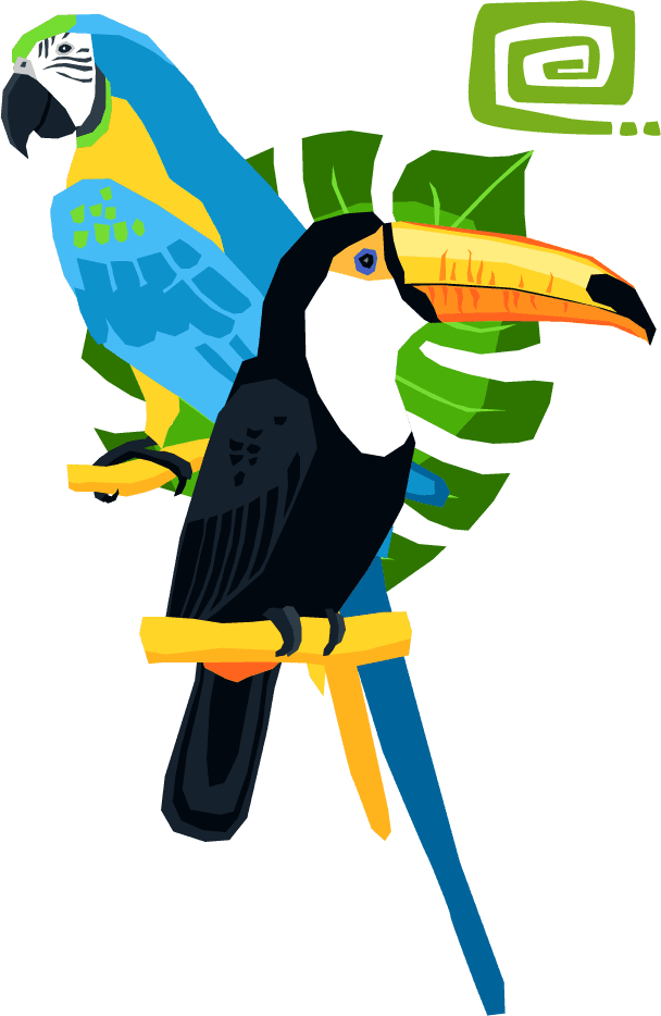 brazil carnival isolated icon with colorful birds and tropical leaves for festive design