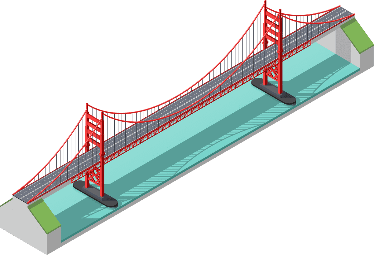 bridge bridges isometric set showcasing detailed architectural structure in vibrant red tones