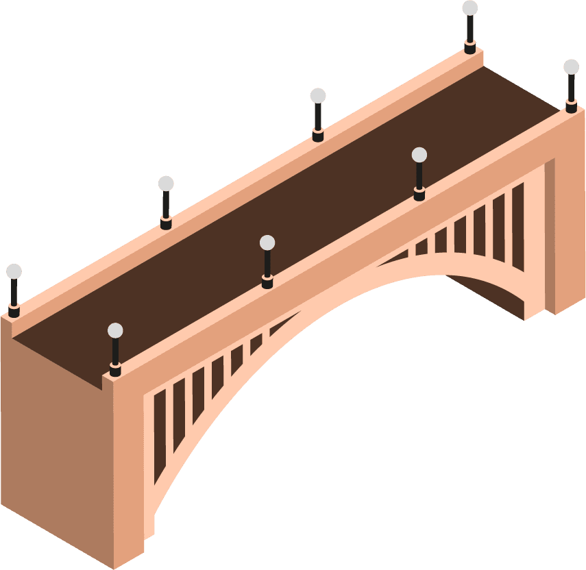 bridges details isometric elements collection with modern metallic constructions ancient wooden ston