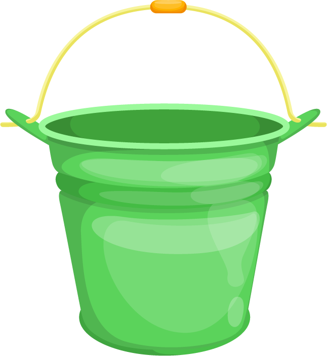 different materials buckets isolated in vibrant colors for various practical applications