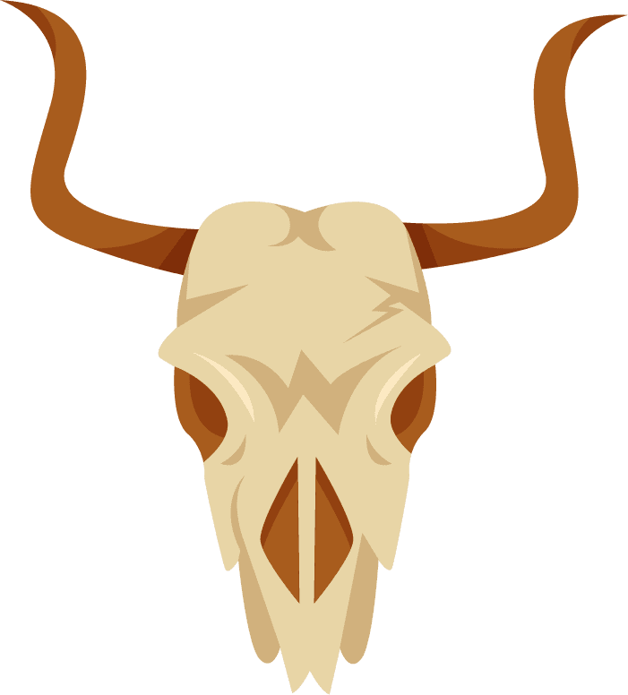 buffalo head bones wild west elements retro objects cowboy sketch