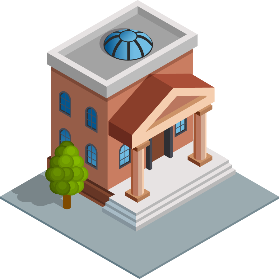 isometric city building illustration featuring a classic architecture with vibrant colors and a charming style