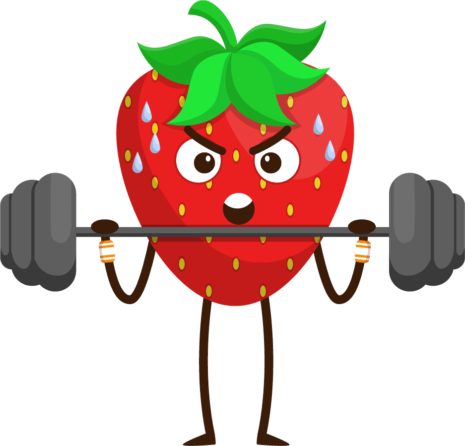 bundle fruit cartoon mascot vector showcasing a muscular strawberry lifting weights for fitness fun