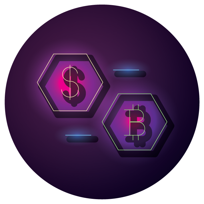 bundle of crypto currency icons neon style
