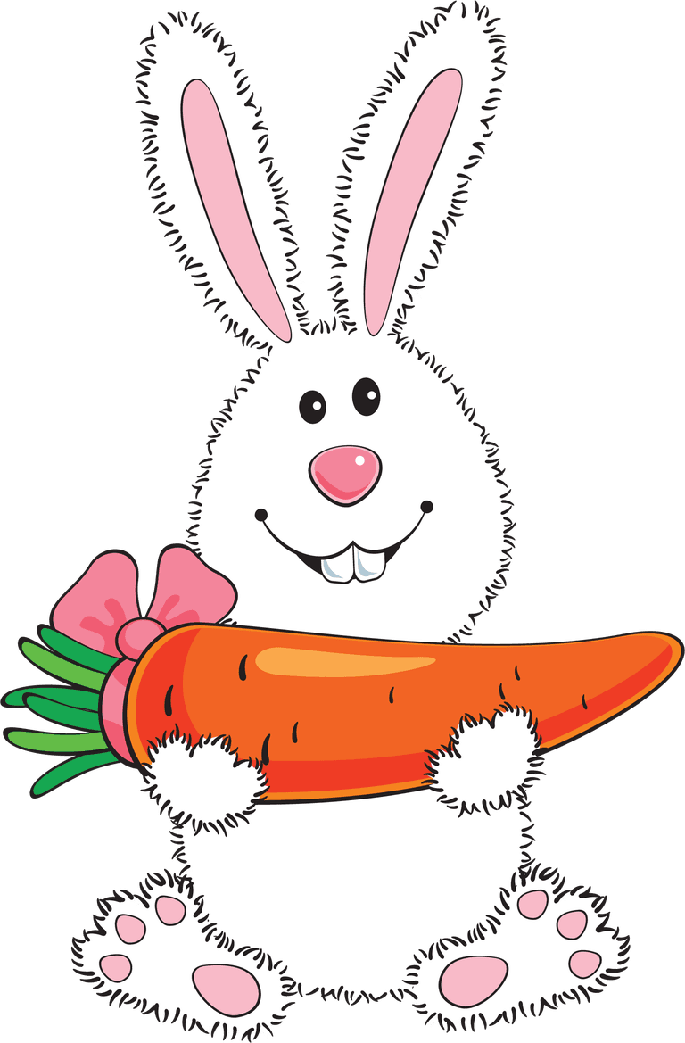 bunnies easter rabbit character holding a large orange carrot with a cute smile