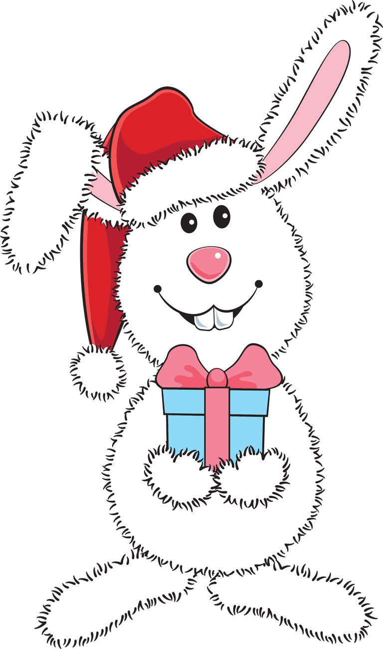 festive bunnies easter rabbit character with santa hat holding a gift box