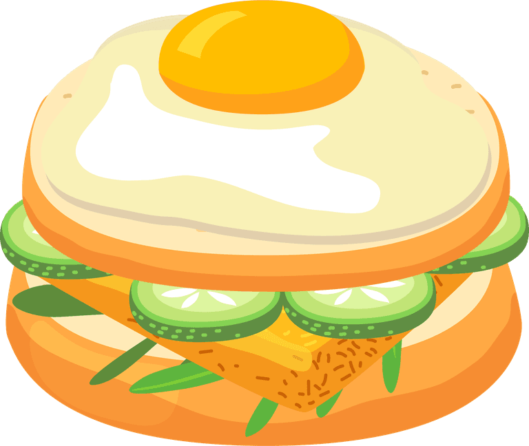 burger ingredients bun, cheese, roasted egg, pickle, sliced tomato, onion