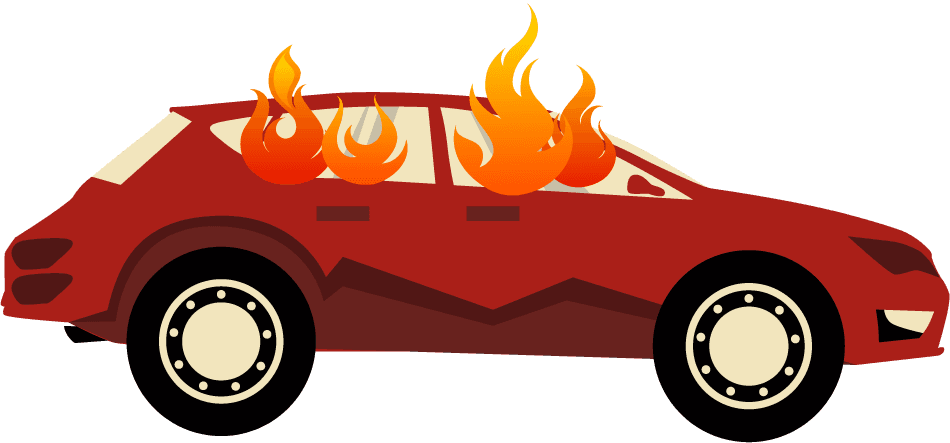 burning oto burnt objects isolation car house tree box icons
