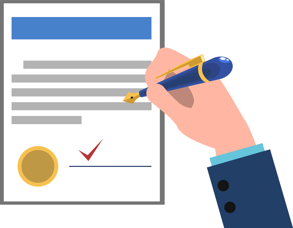 business hands icons flat showing contract signing and document verification features