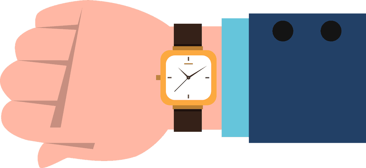business hands icons flat illustration featuring a wristwatch for professional settings
