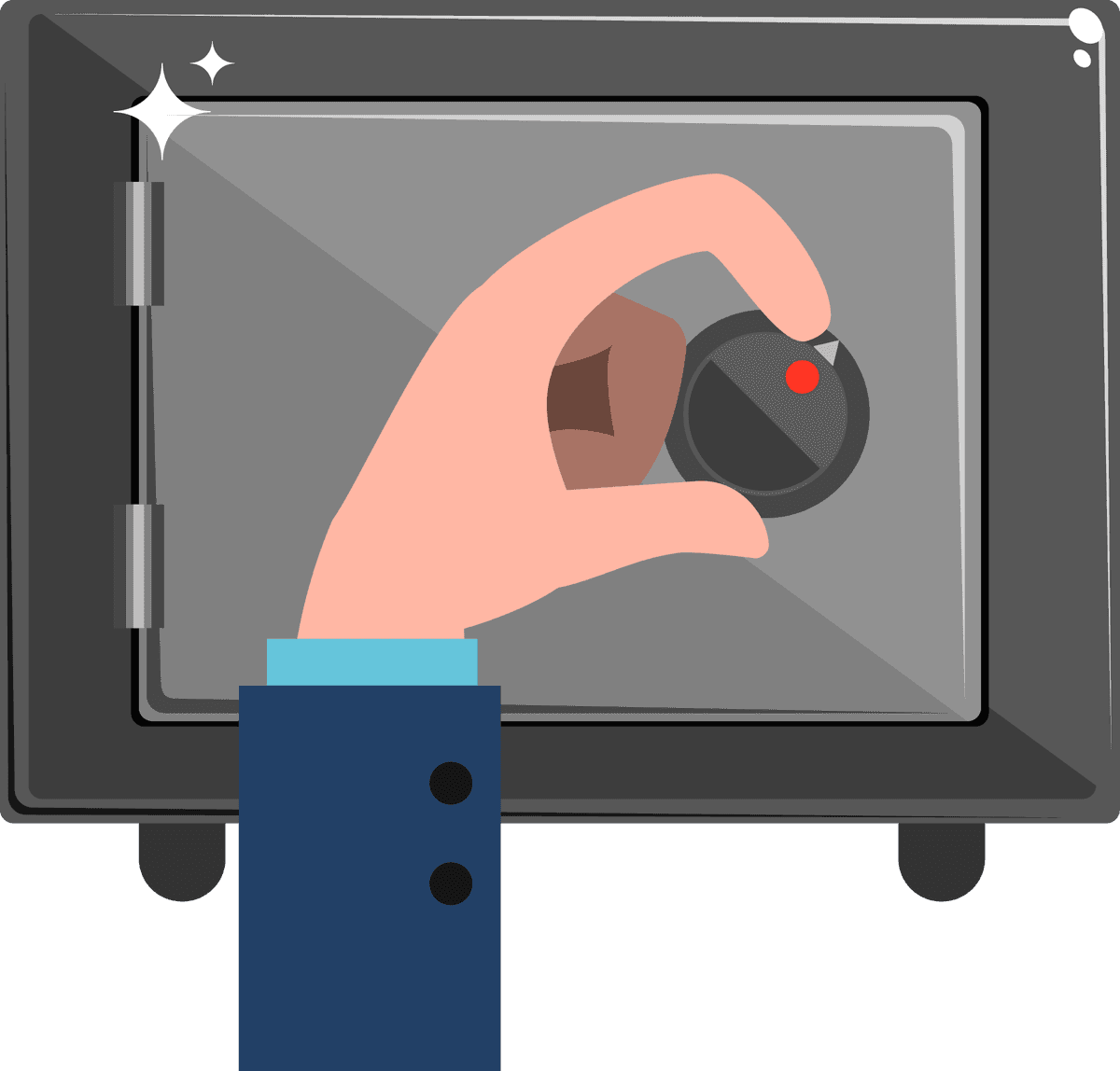 business hands icons flat for securing valuables in a modern safe or locker