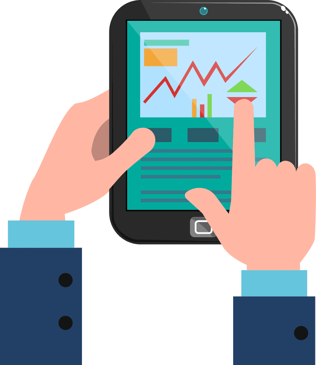 business hands icons flat showing smartphone interaction with analytics data