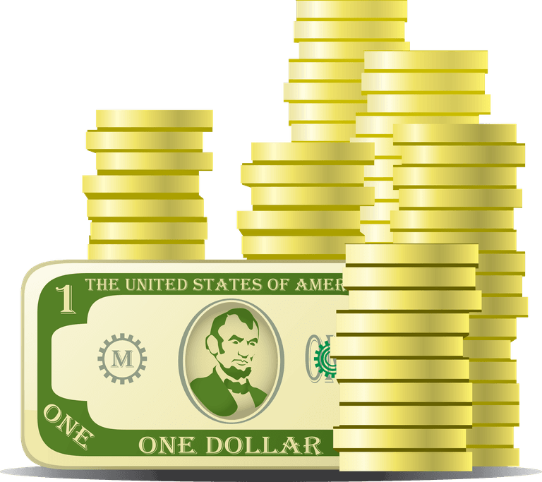 business web icons vector featuring stacks of coins and a dollar bill for financial applications