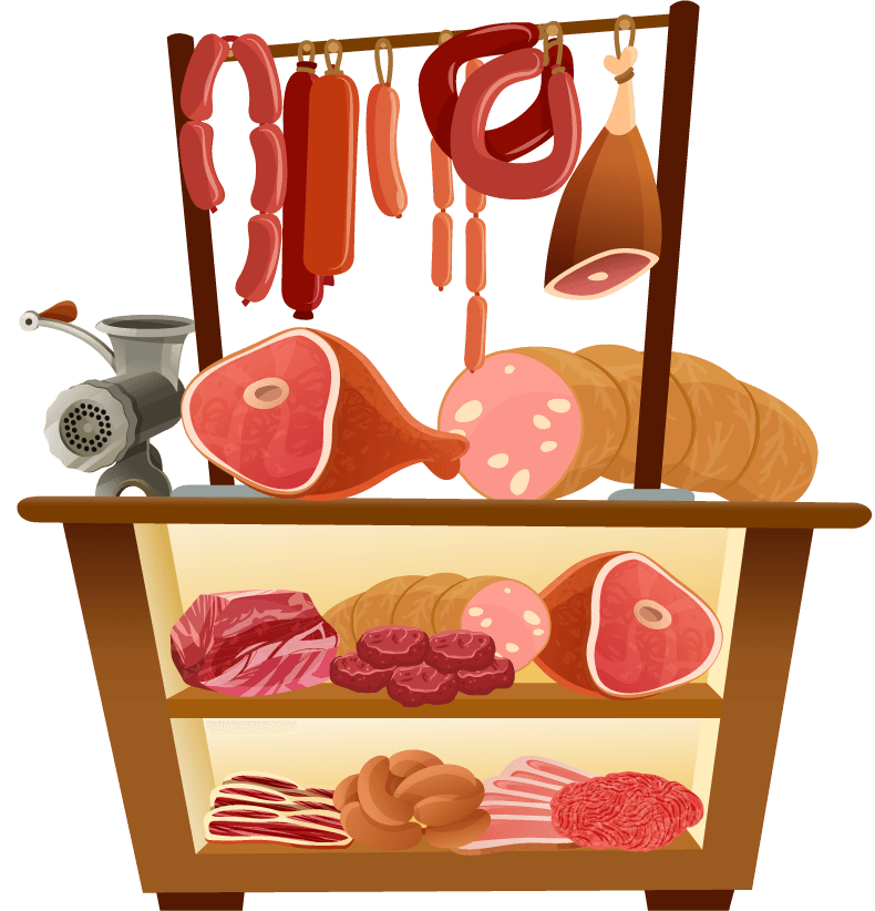 butcher shop butcher cartoon set