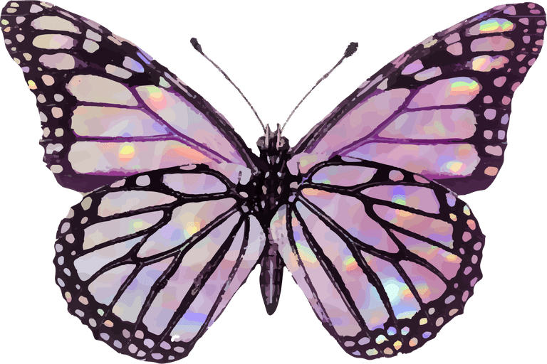 butterfly pink holographic glittery butterfly element set vector