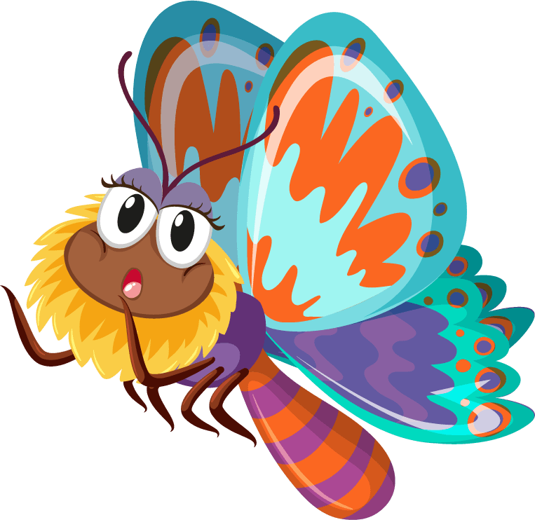 butterfly set insect character with vibrant colors and playful expression for children’s projects