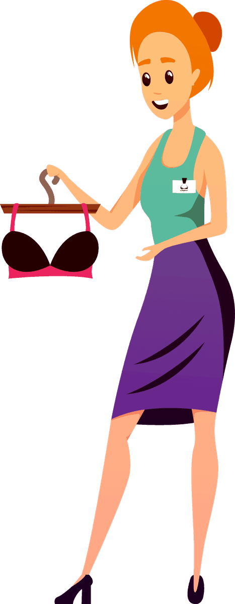 bvd lingerie store element illustration featuring a friendly salesperson showcasing lingerie