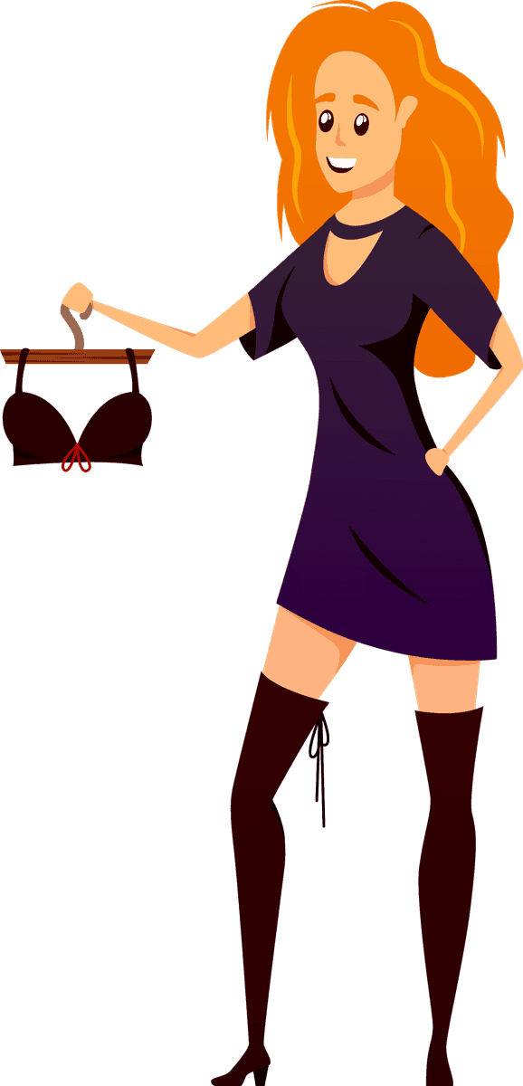 bvd lingerie store element illustration featuring a confident woman showcasing a stylish bra