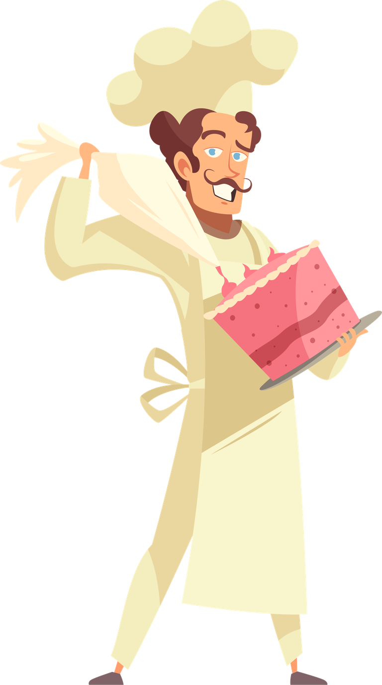 cake chef professional chefs set featuring a skilled baker with pastry bag and cake