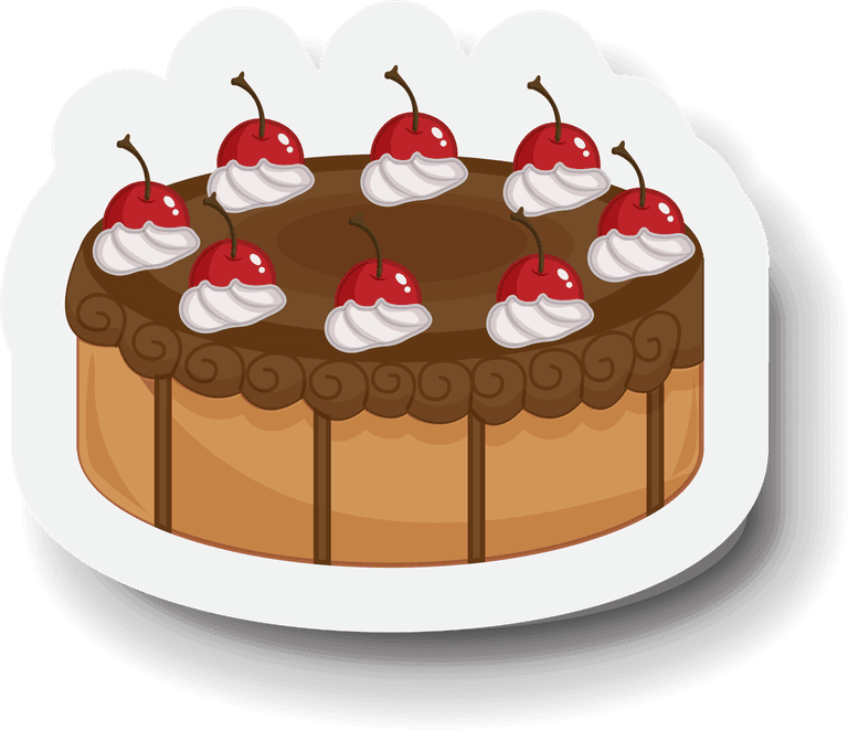 delicious chocolate cake set dessert fruit sticker for celebrations and sweet treats