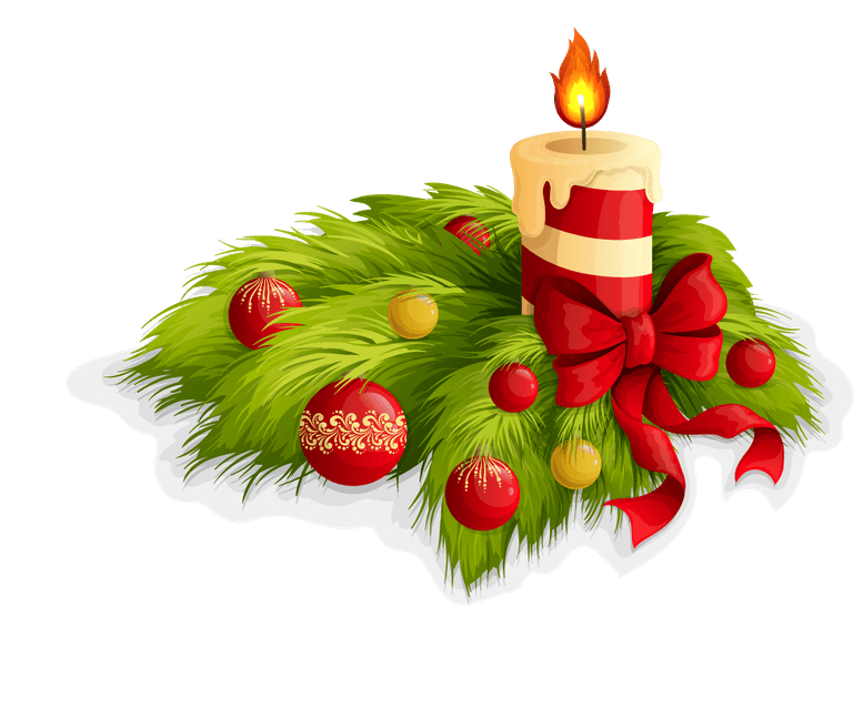 candles and pine leaves decorate the christmas tree christmas elements set