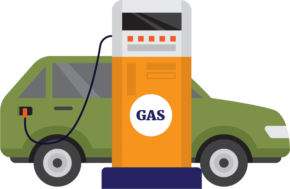 car fills up with gas at the gas station gas petrol station icons set with people